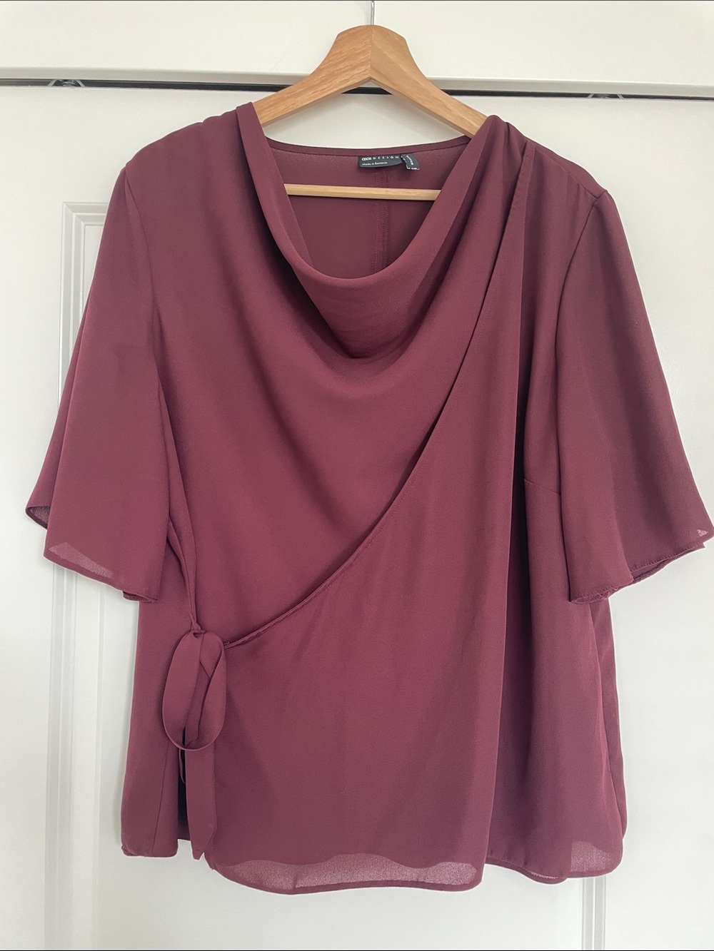 ASOS Drape Neck tie side top in wine